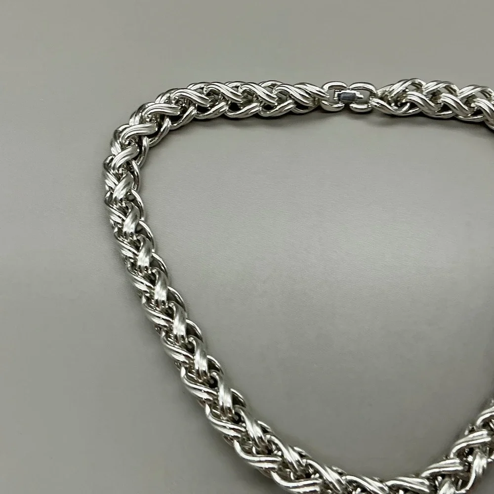Vintage Monet Necklace Silver Tone Chunky Braided Rope Chain Statement 16